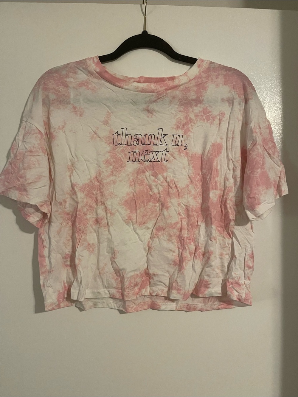 H&M Pink & White Tie-Dye "thank u, next" Cropped Tee